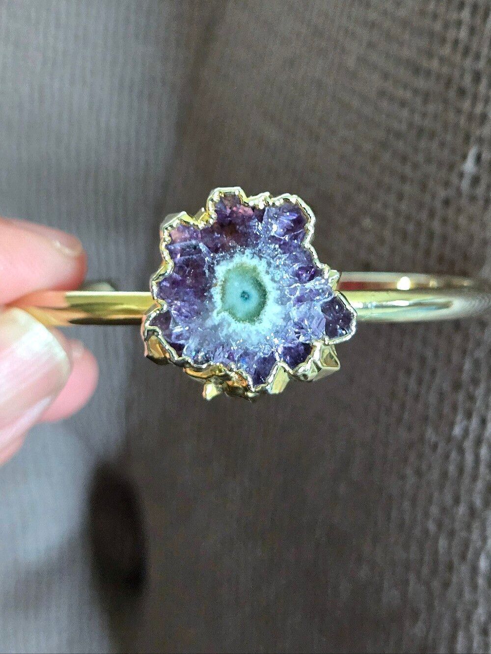Amethyst💜 Stalactite Thin Gold💛 Cuff Style Bracelet - NWOT - Picture 9 of 16